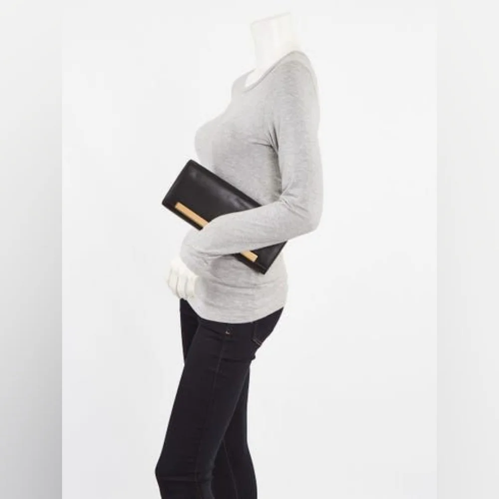 YVES SAINT LAURENT Smooth Calfskin Leather Lutetia Flap Clutch Bag Black - Picture 6 of 12